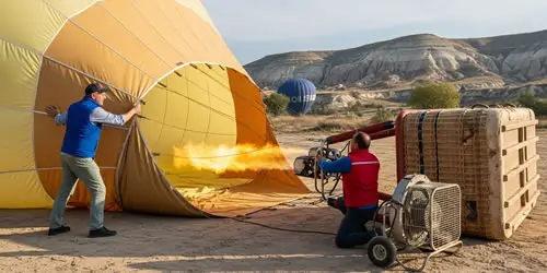 Hot Air Balloons Are Preparing for Flight in Cappadocia