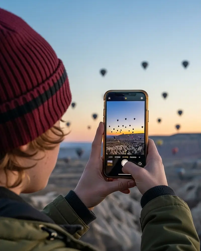 Sunrise hot air balloon photo capture